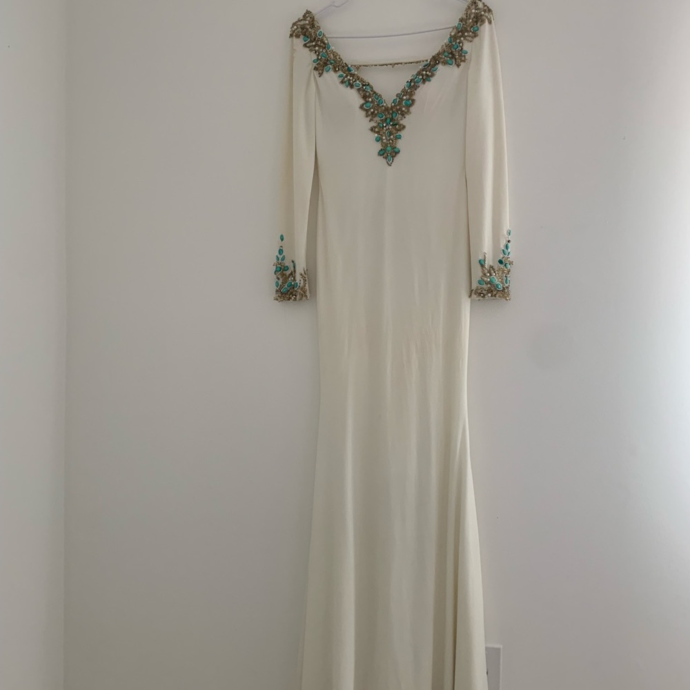 Morilee ivory prom dress with turquoise stones